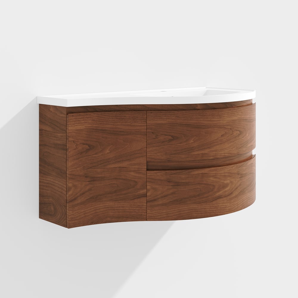 35" Floating Single Curved Bathroom Vanity with Sink & Storage