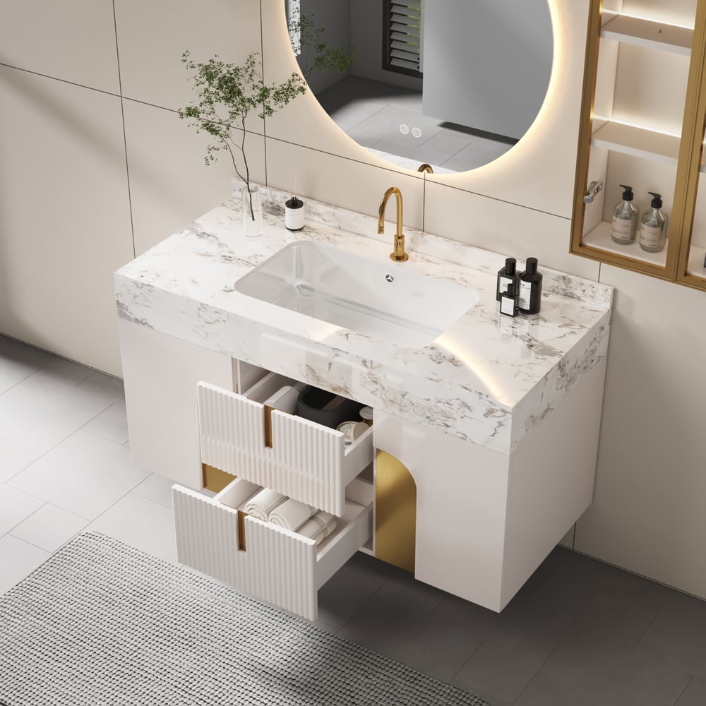 Artis 36" Floating Single Bathroom Vanity with Sink, Sintered Stone Top, Ample Storage