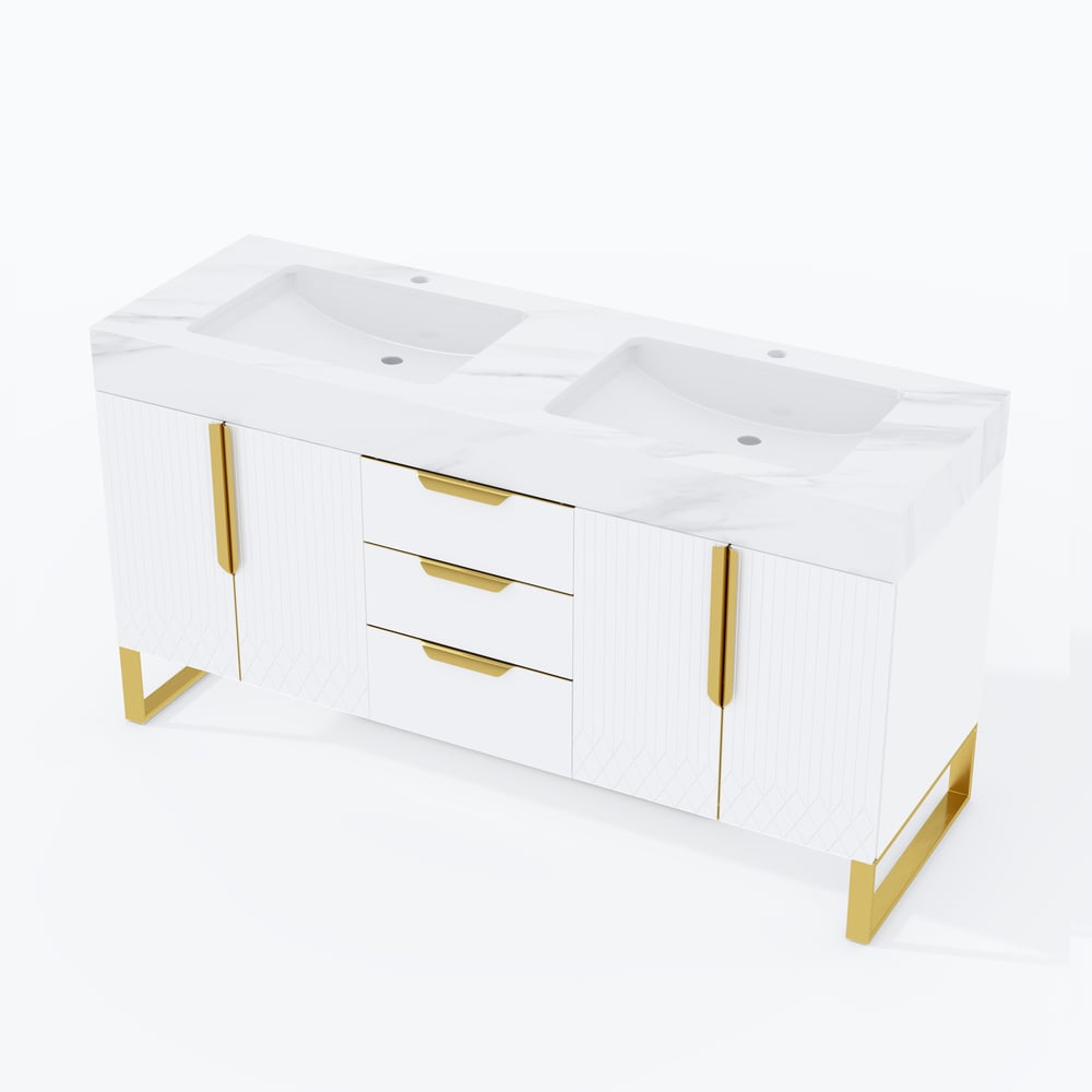 Aro 59" Double Bathroom Vanity & 59" Bathroom Storage Cabinet Set