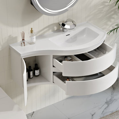 35" Floating Single Curved Bathroom Vanity with Sink & Storage