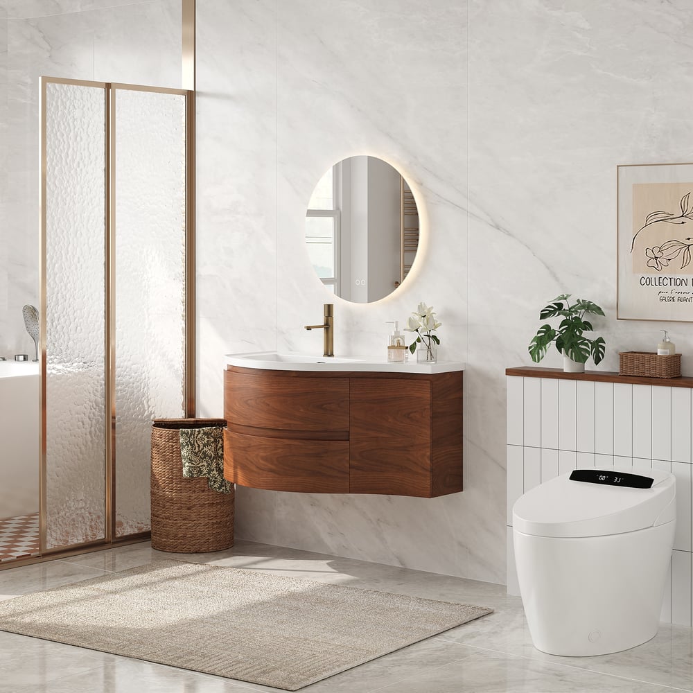 35" Floating Single Curved Bathroom Vanity with Sink & Storage