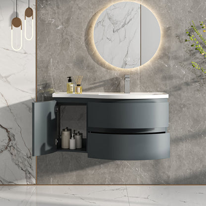 35" Floating Single Curved Bathroom Vanity with Sink & Storage