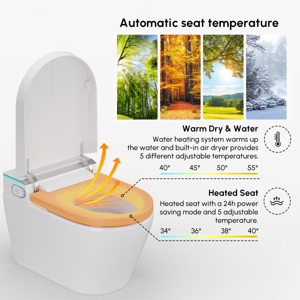 Airloo Smart Bidet Toilet with Built-in Tank and Auto-Open Lid, Dual Flush 1.1/1.6 GPF