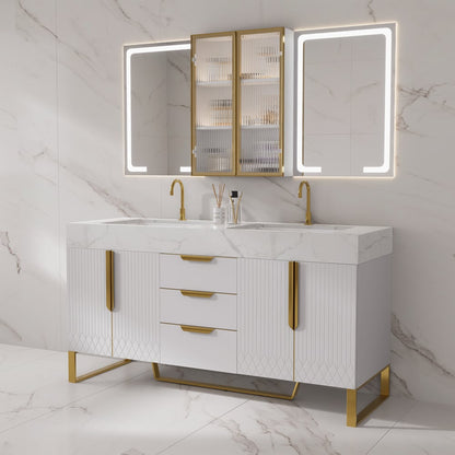 59" Double Sink Freestanding Vanity Set with LED Medicine Cabinet with Storage