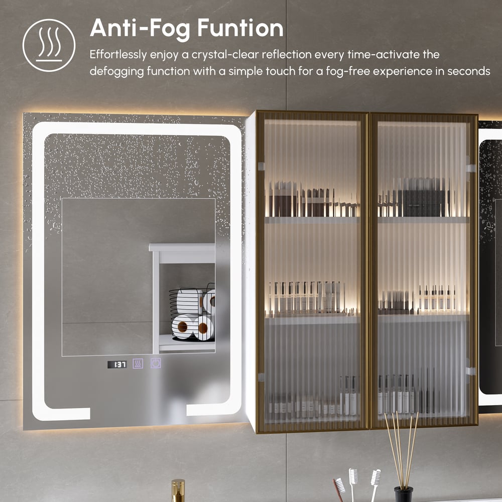 59" Double Sink Floating Vanity Set with LED Medicine Cabinet with Storage