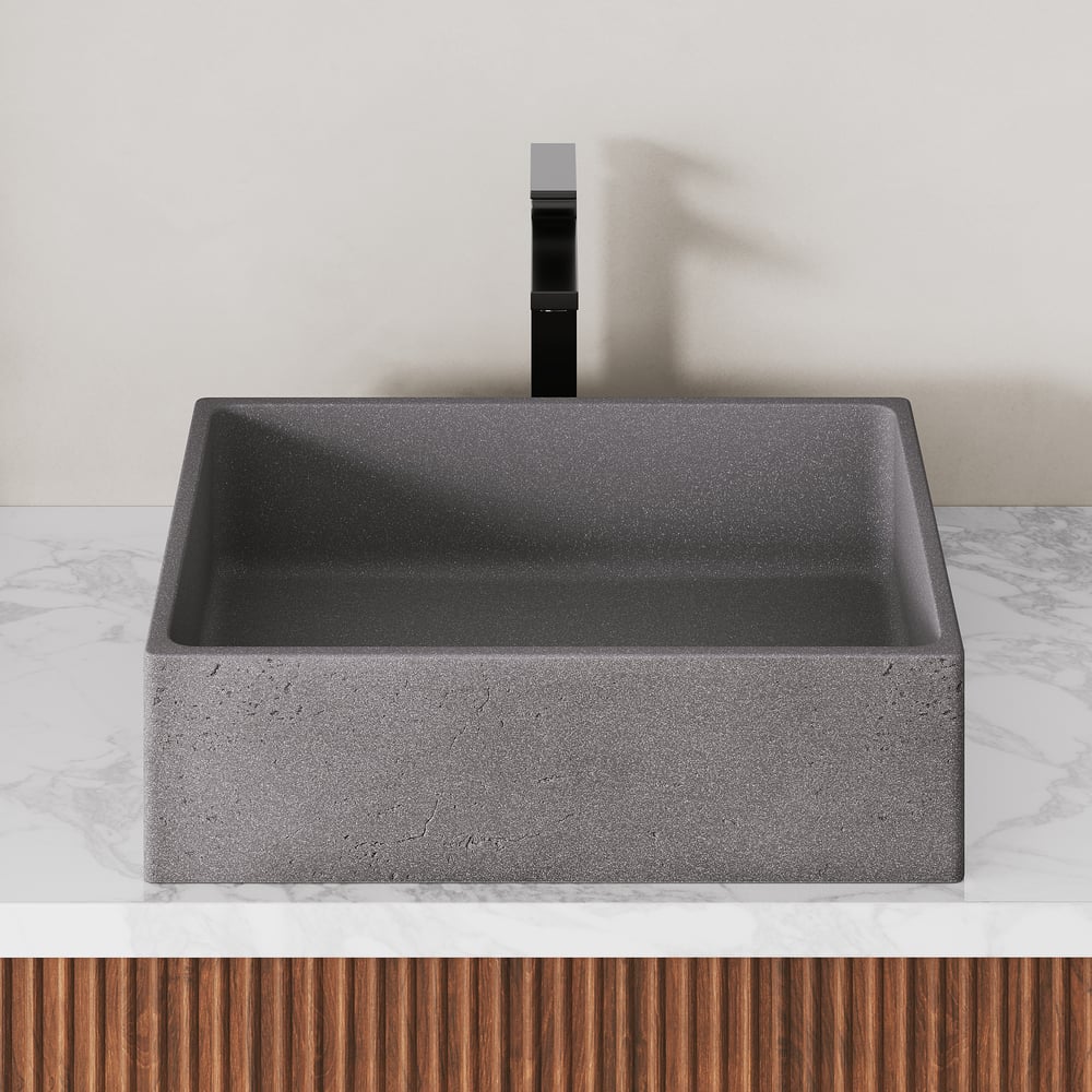 18'' Gray Concrete Vessel Sink Modern Rectangular Countertop Basin for Bathroom Vanity