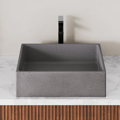 18'' Gray Concrete Vessel Sink Modern Rectangular Countertop Basin for Bathroom Vanity