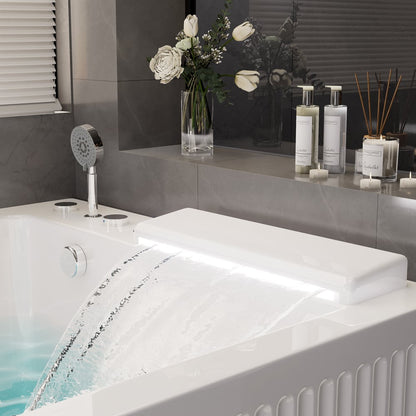 67" 2-Person Whirlpool Bathtub with  33 Massage Jets & 2 LED Waterfall Pillow & Thermostatic Control