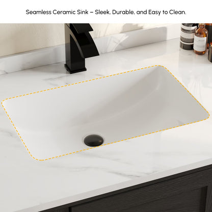 42" Arune Black Bathroom Vanity with Arched Glass Doors, Drawers and Light
