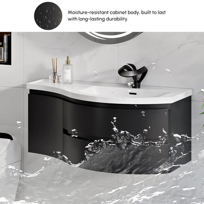 35" Floating Single Curved Bathroom Vanity with Sink & Storage