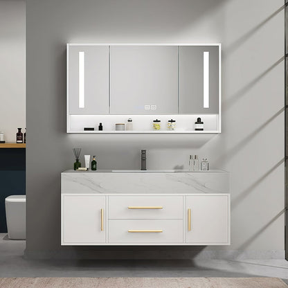 Modern 39" White Floating Single Bathroom Vanity with Sintered Stone Top and Sink