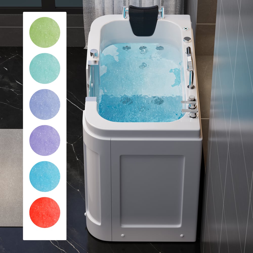 53" Walk In Whirlpool Bathtub with Built-in Seat, Massage Jets,Thermostatic Control