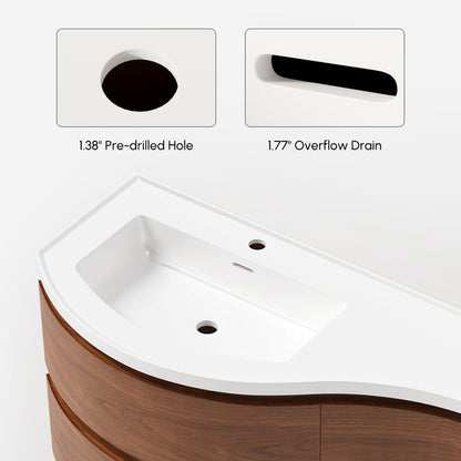 35" Floating Single Curved Bathroom Vanity with Sink & Storage