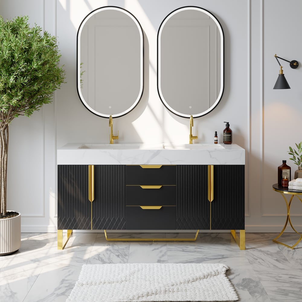 Aro 59" Freestanding Double Bathroom Vanity with Sink, Sintered Stone Top