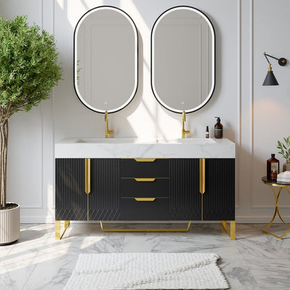 Aro 59" Freestanding Double Bathroom Vanity with Sink, Sintered Stone Top