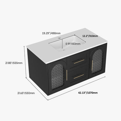 42" Arune Black Bathroom Vanity with Arched Glass Doors, Drawers and Light