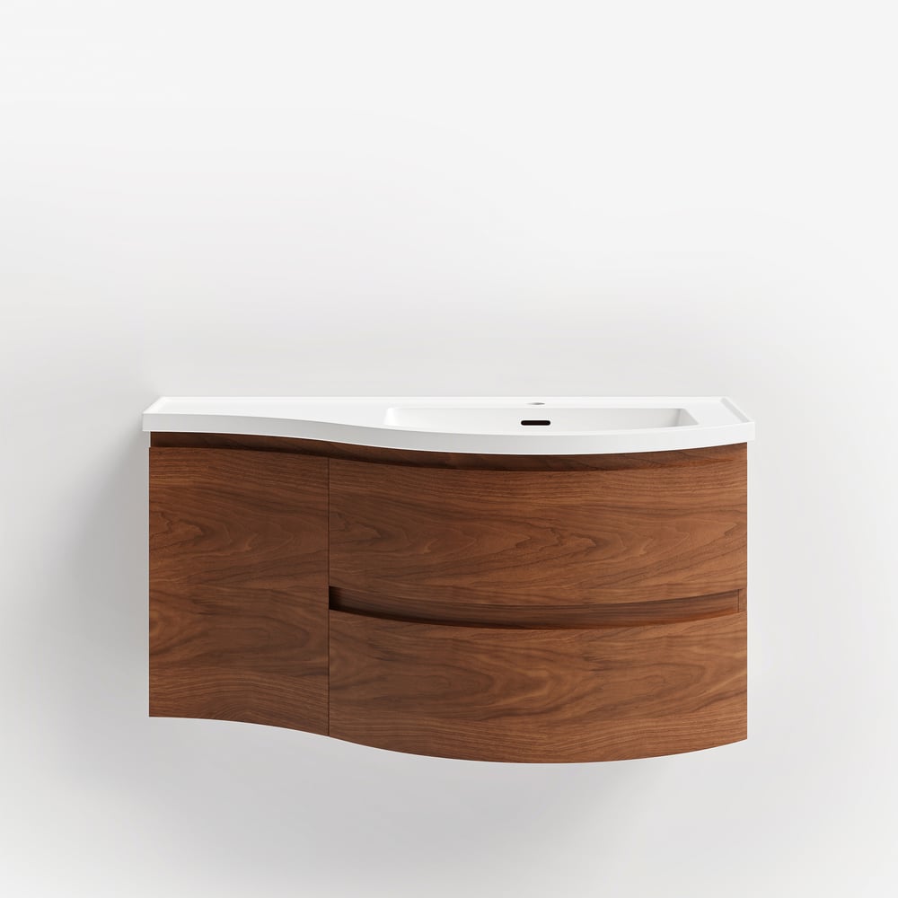 35" Floating Single Curved Bathroom Vanity with Sink & Storage