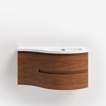 35" Floating Single Curved Bathroom Vanity with Sink & Storage