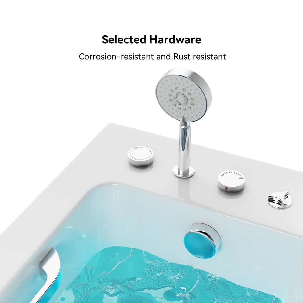 67" 2-Person Whirlpool Bathtub with  33 Massage Jets & 2 LED Waterfall Pillow & Thermostatic Control