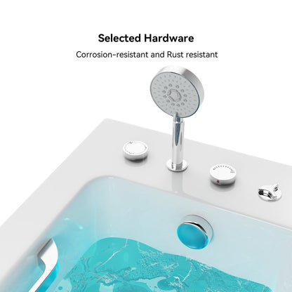 67" 2-Person Whirlpool Bathtub with  33 Massage Jets & 2 LED Waterfall Pillow & Thermostatic Control