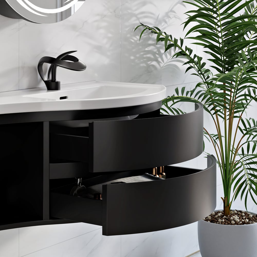 35" Floating Single Curved Bathroom Vanity with Sink & Storage