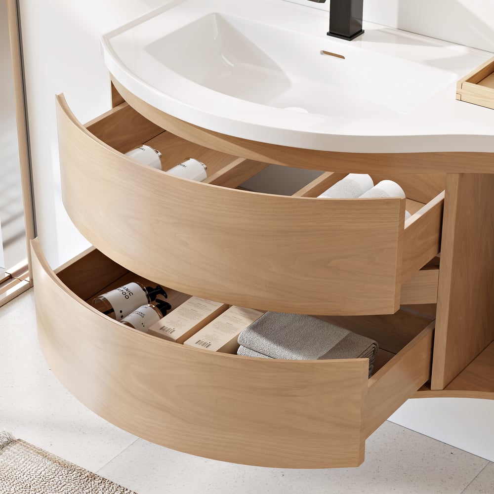 35" Floating Single Curved Bathroom Vanity with Sink & Storage