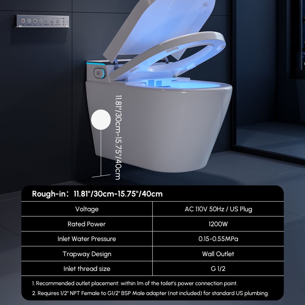 Airloo Smart Bidet Toilet with Built-in Tank and Auto-Open Lid, Dual Flush 1.1/1.6 GPF