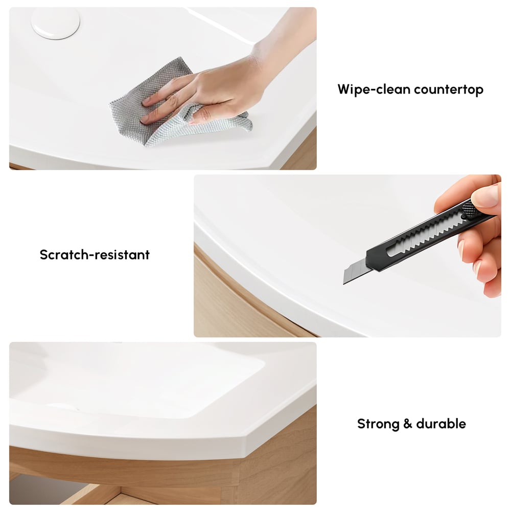 35" Floating Single Curved Bathroom Vanity with Sink & Storage