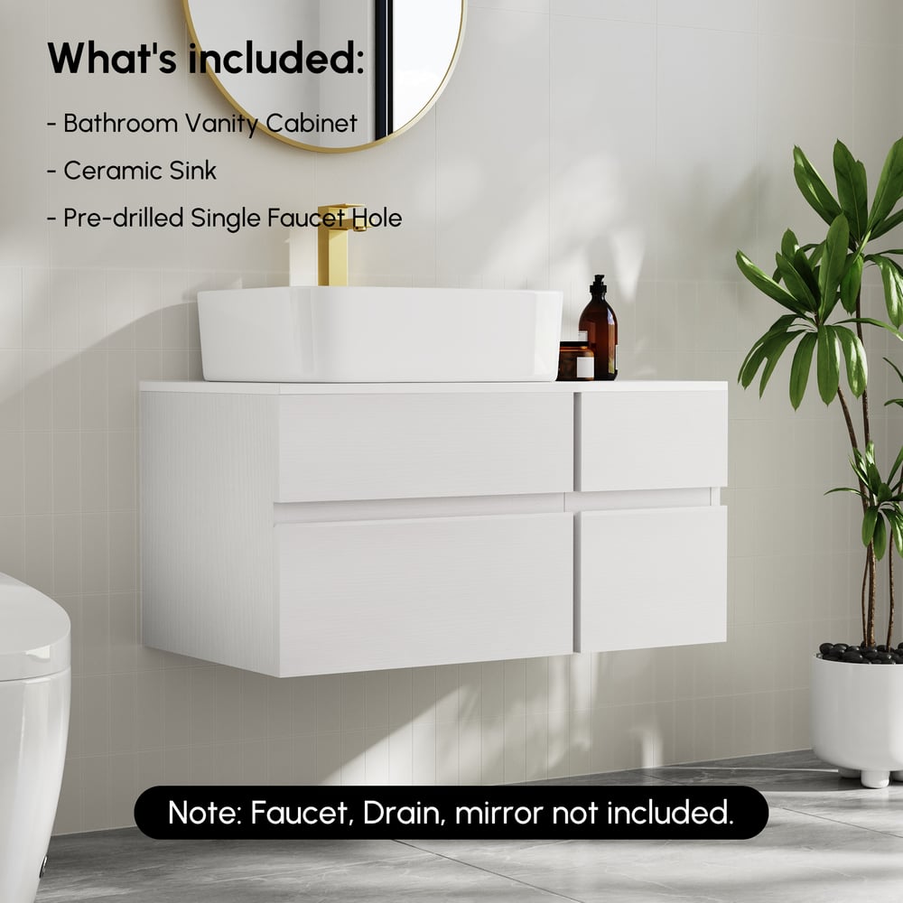 Modern 31.5" Floating Single Bathroom Vanity with Stone Resin Top, Ceramic Basin