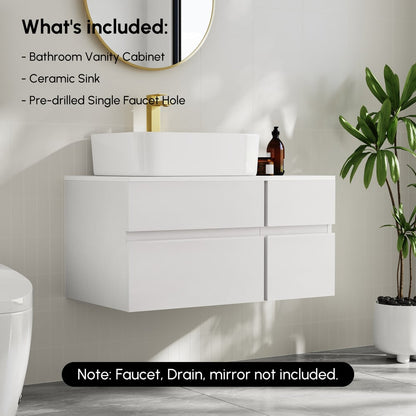 Modern 31.5" Floating Single Bathroom Vanity with Stone Resin Top, Ceramic Basin