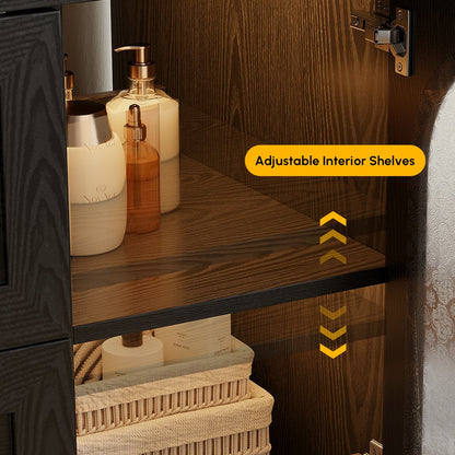 42" Arune Black Bathroom Vanity with Arched Glass Doors, Drawers and Light