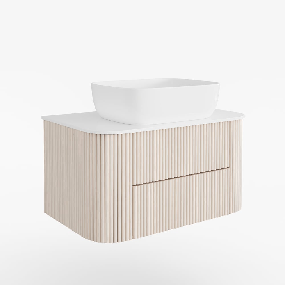 31.5" Whitewash Fluted Bathroom Vanity with Vessel Sink – Wall-Mounted Floating Design