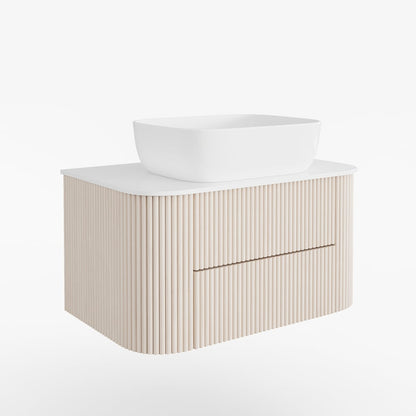 31.5" Whitewash Fluted Bathroom Vanity with Vessel Sink – Wall-Mounted Floating Design