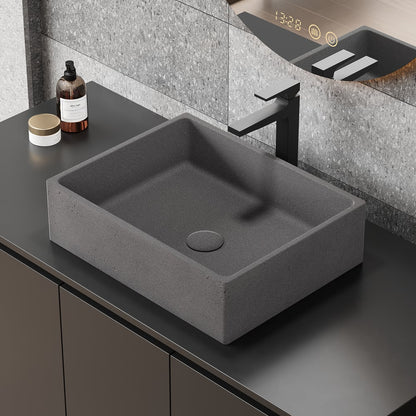 18'' Gray Concrete Vessel Sink Modern Rectangular Countertop Basin for Bathroom Vanity