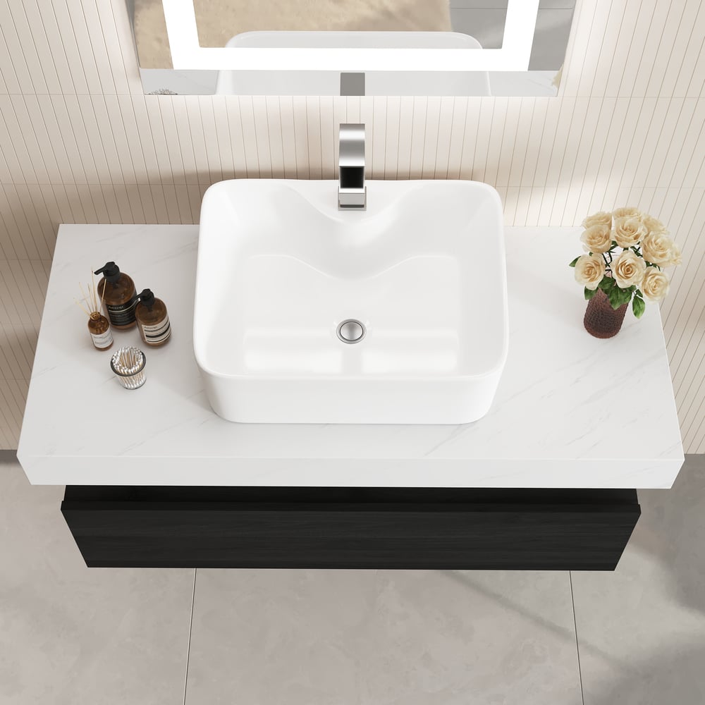 Modena 39.3" Floating Single Bathroom Vanity with Sink, Sintered Stone Top