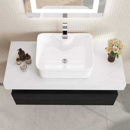 Modena 39.3" Floating Single Bathroom Vanity with Sink, Sintered Stone Top