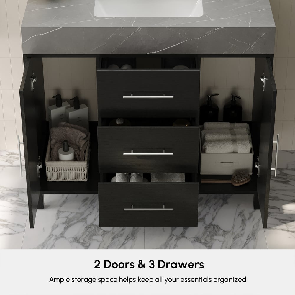 39.4" Freestanding Black Bathroom Vanity, Sintered Stone Countertop & Silver Handles