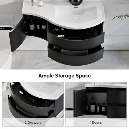 35" Floating Single Curved Bathroom Vanity with Sink & Storage