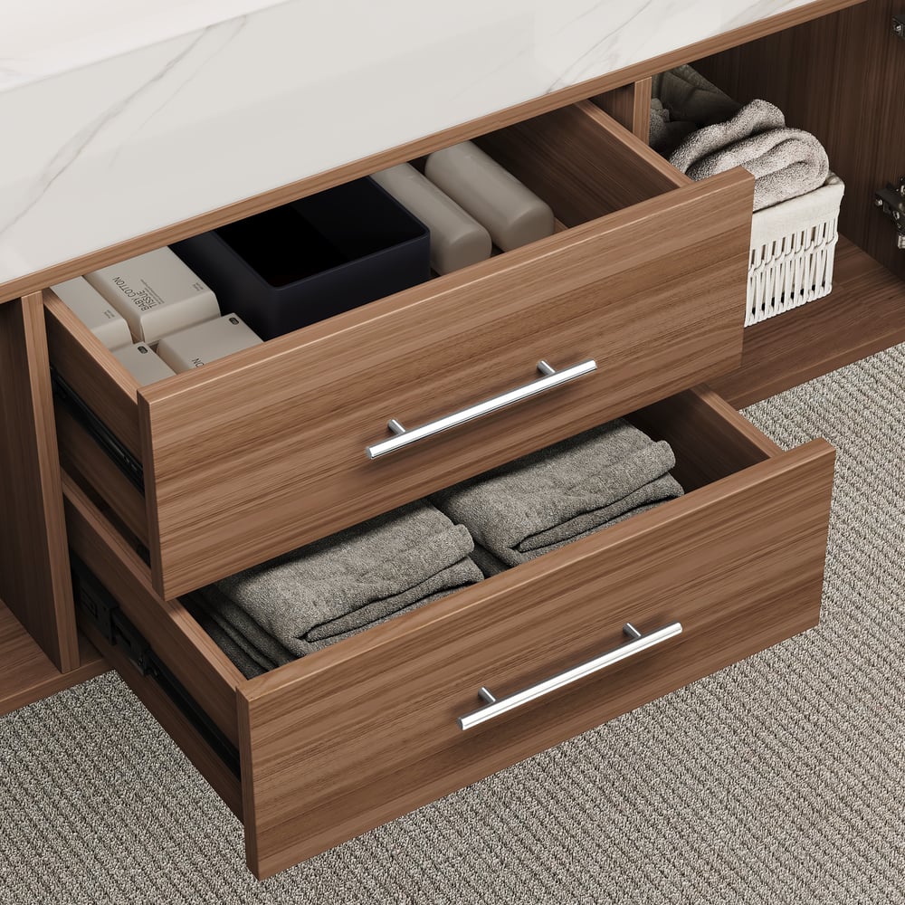 Modern 39" Walnut Floating Single Bathroom Vanity with Sintered Stone Top and Sink