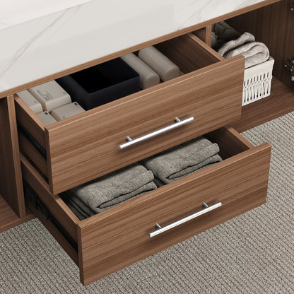 Modern 39" Walnut Floating Single Bathroom Vanity with Sintered Stone Top and Sink
