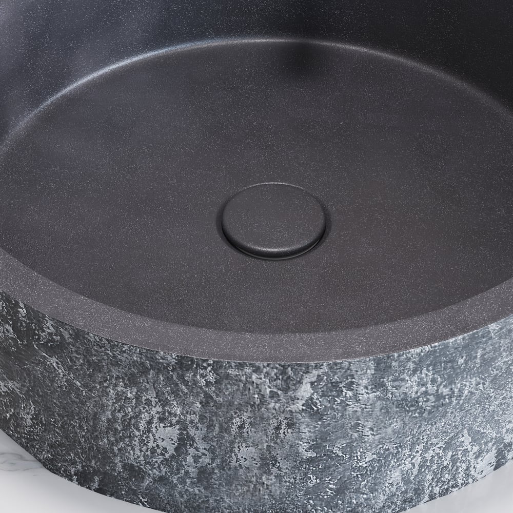 16'' Black Concrete Vessel Sink Modern Stone Textured Round Bathroom Sink