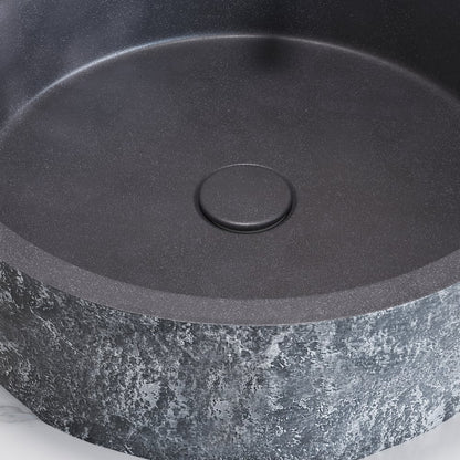 16'' Black Concrete Vessel Sink Modern Stone Textured Round Bathroom Sink