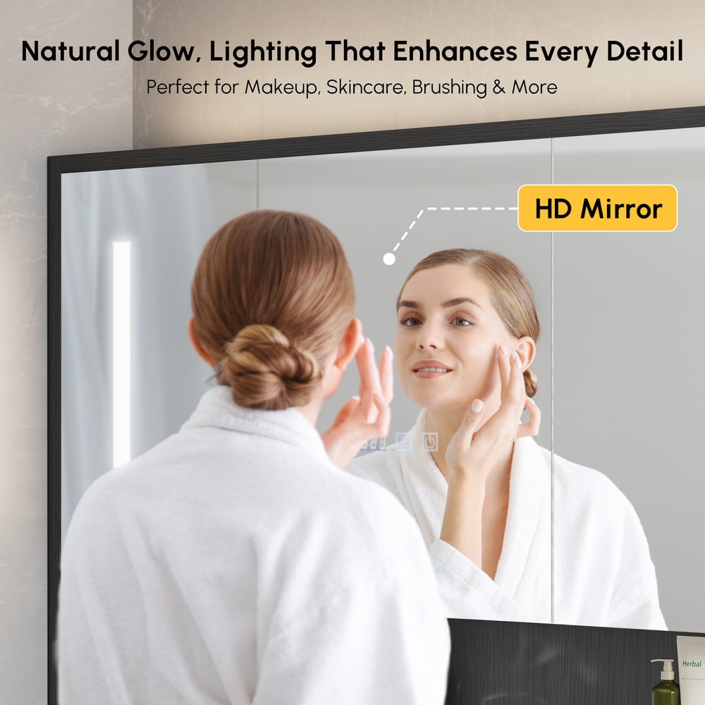 39.4" Black Floating Bathroom Vanity Set with LED Medicine Cabinet