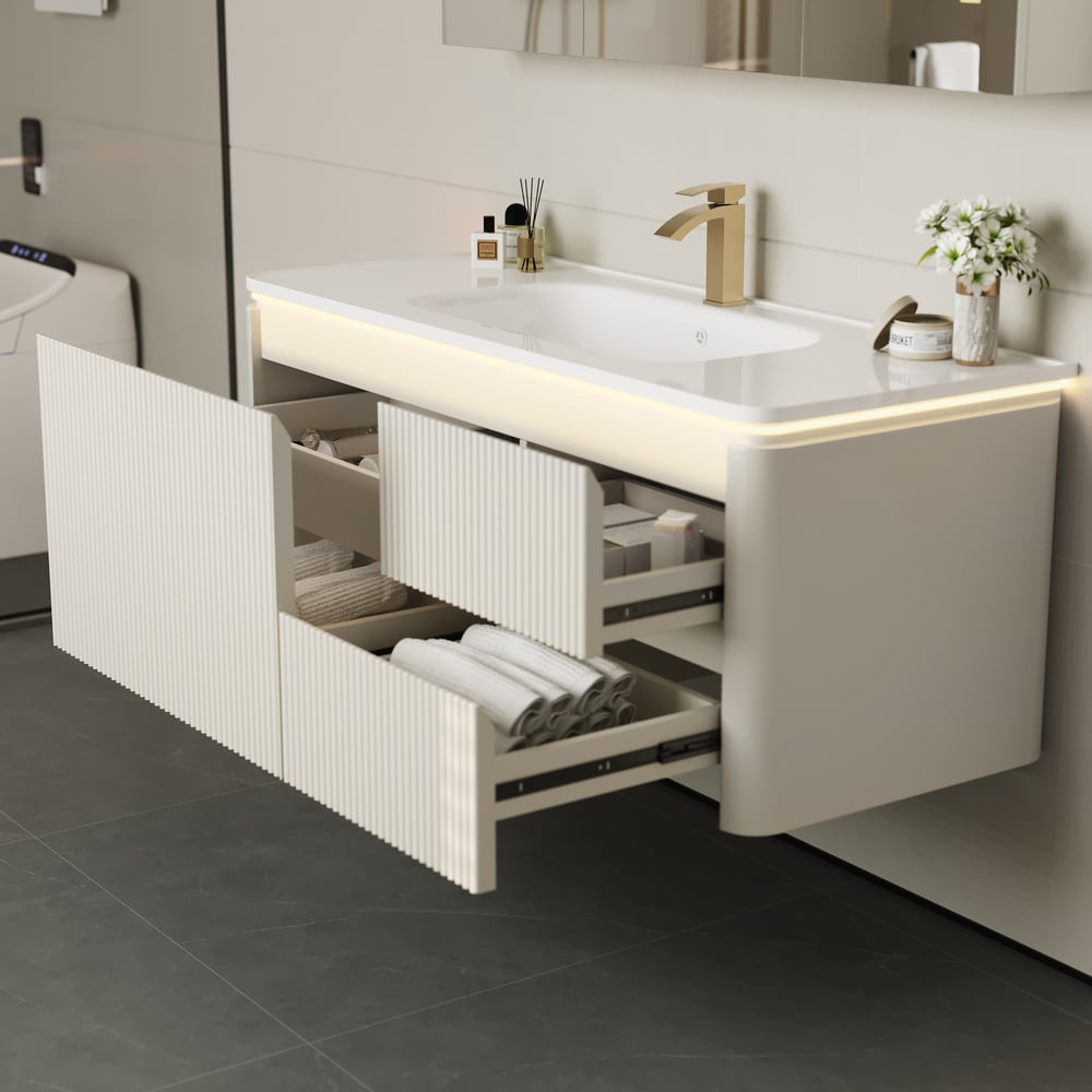Bathroom Vanity Set 47.2" Modern Warm White LED Floating Bathroom Vanity with Sink