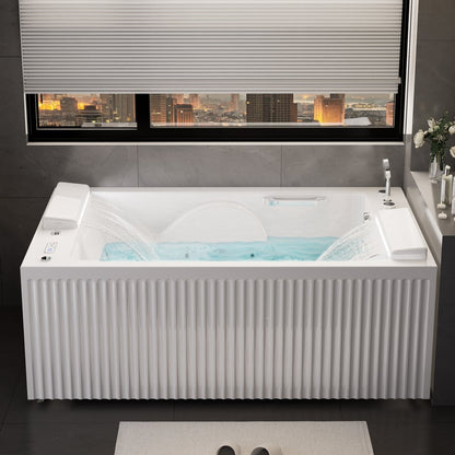 67" 2-Person Whirlpool Bathtub with  33 Massage Jets & 2 LED Waterfall Pillow & Thermostatic Control
