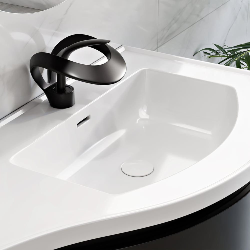 35" Floating Single Curved Bathroom Vanity with Sink & Storage