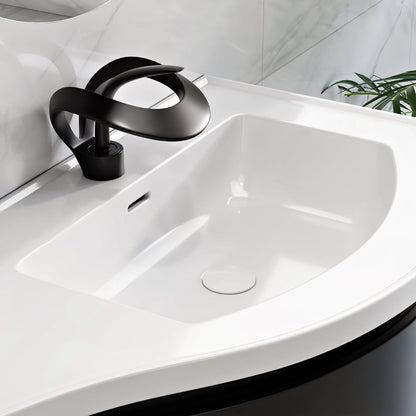 35" Floating Single Curved Bathroom Vanity with Sink & Storage