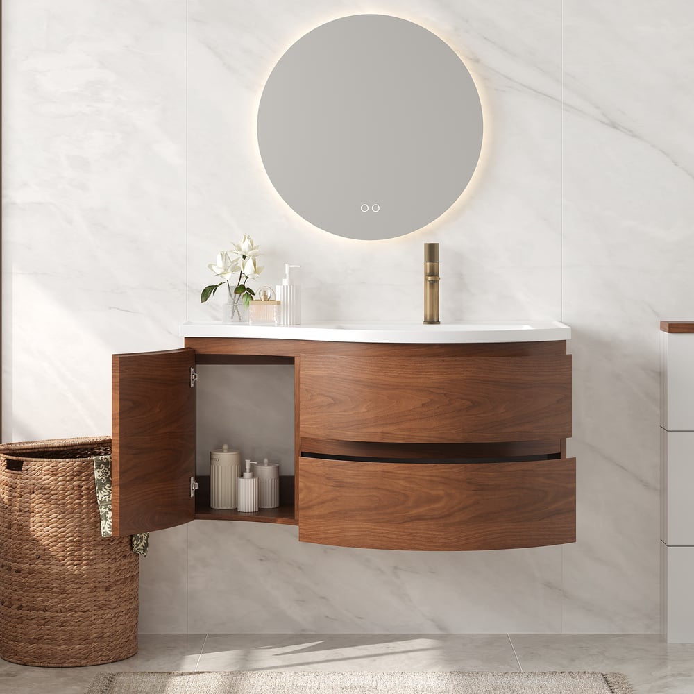 35" Floating Single Curved Bathroom Vanity with Sink & Storage
