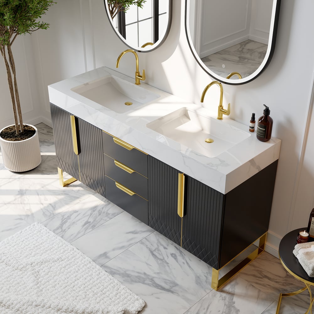 Aro 59" Freestanding Double Bathroom Vanity with Sink, Sintered Stone Top