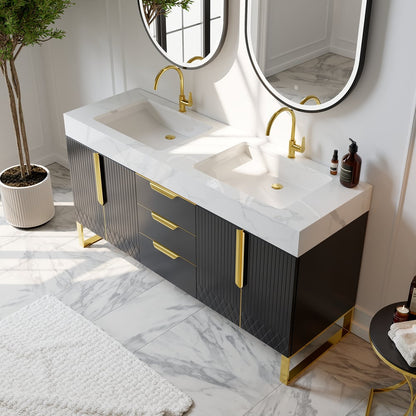 Aro 59" Freestanding Double Bathroom Vanity with Sink, Sintered Stone Top